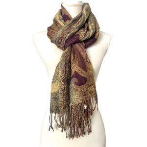 Vintage Y2K Pashmina Maroon Teal Gold Shawl with Gold Lurex Details